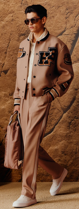A man wearing a Hugo Boss matching brown jacket and pants