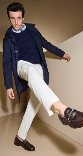 A man wearing a Allen Edmonds randolph bit loafer