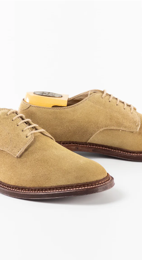 An image of Alden unlined suede plain toe blucher (tan suede)